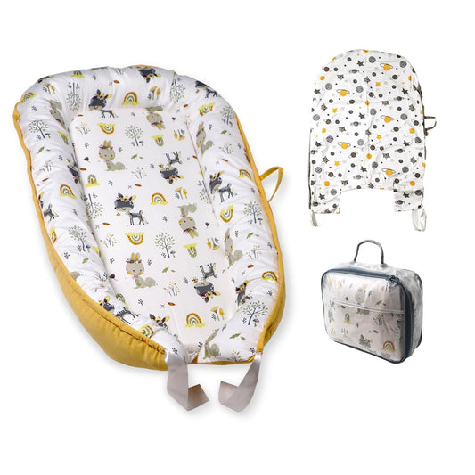 Portable Baby Lounger Set | Durable, Washable Cover | Breathable Cotton | Mabanu
