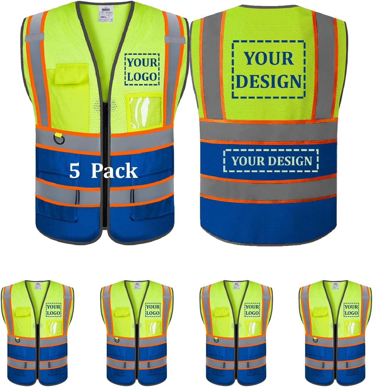 Custom Mesh Safety Vest with Pockets for High Visibility Workwear