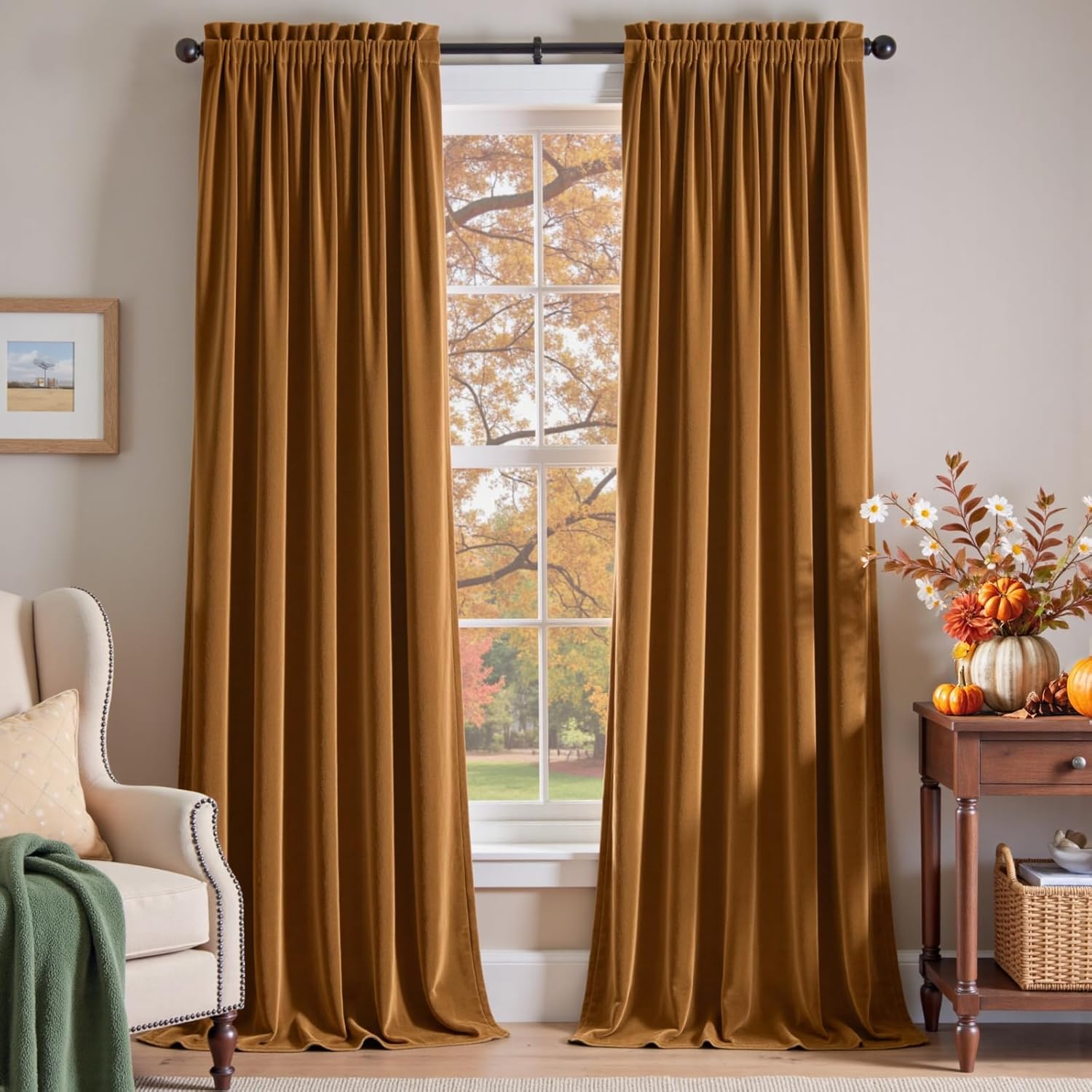 Lazzzy Velvet Curtains Brown Thermal Insulated Drapes 102 in
