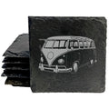 Vintage VW Bus Slate Coasters - Set of 4 - Laser-Etched Retro Drink