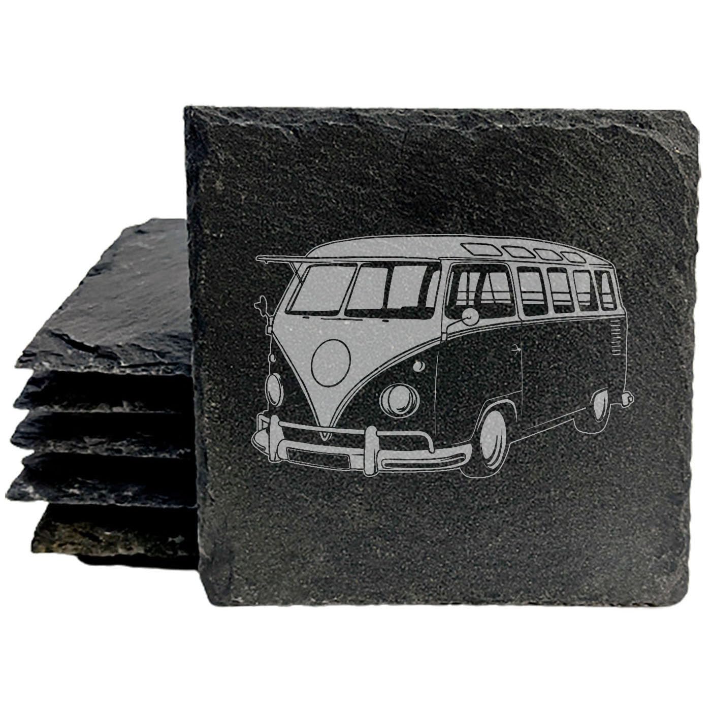Vintage VW Bus Slate Coasters - Unique Retro Drink Mats Set