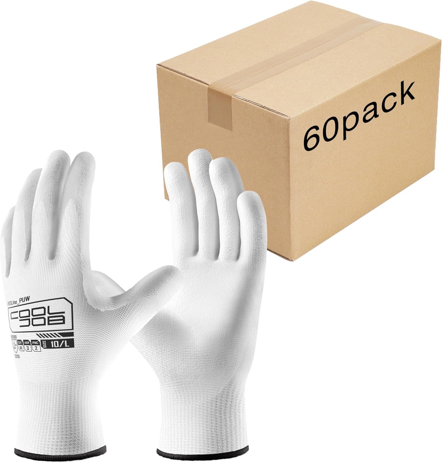 COOLJOB 60 Pairs Safety Work Gloves with Grip PU Coating