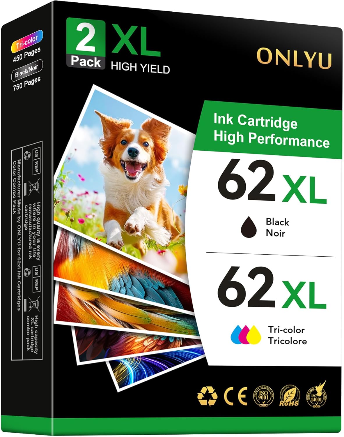 High-Quality ONLYU HP 62XL Ink Combo Pack