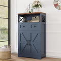 Farmhouse Blue Storage Cabinet with Barn Doors and Drawers