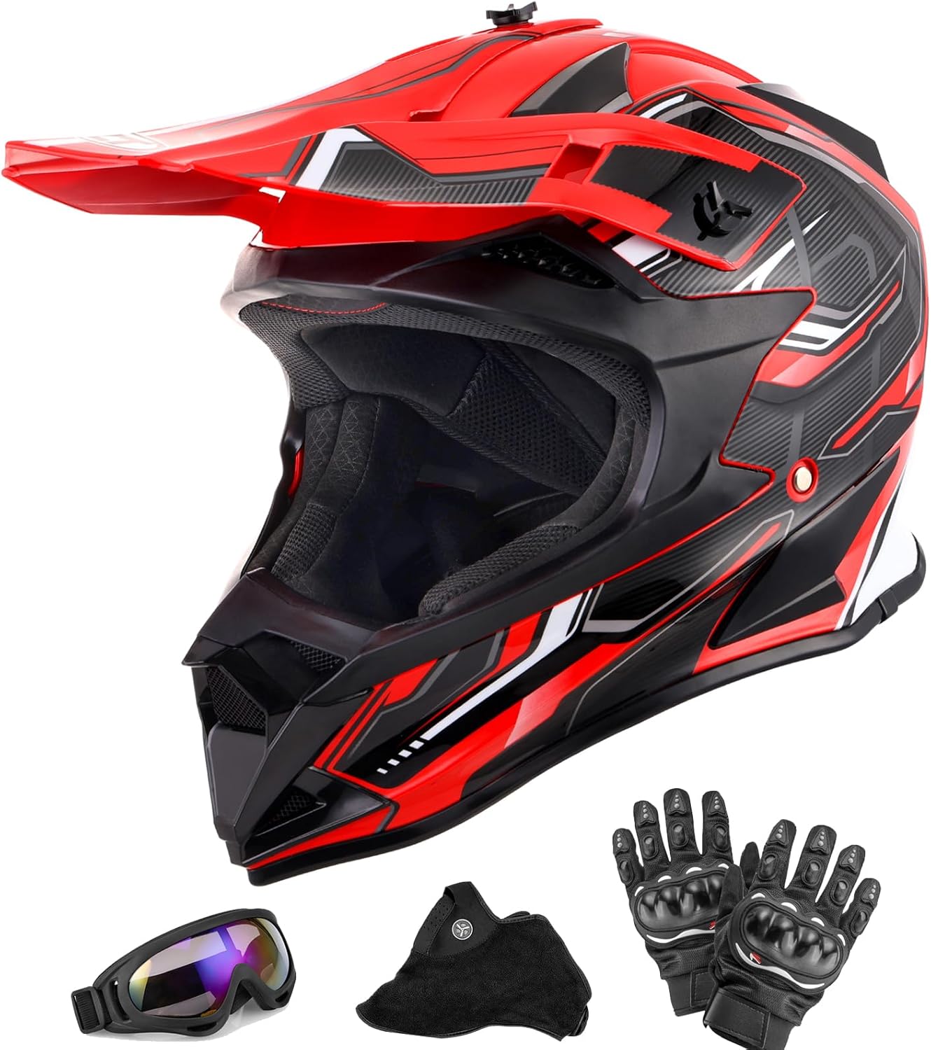 Adult Motocross Dirt Bike Helmet with Goggles, Gloves & Mask