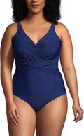 Lands' End Women's SlenderSuit Wrap One Piece Swimsuit - Sculpting
