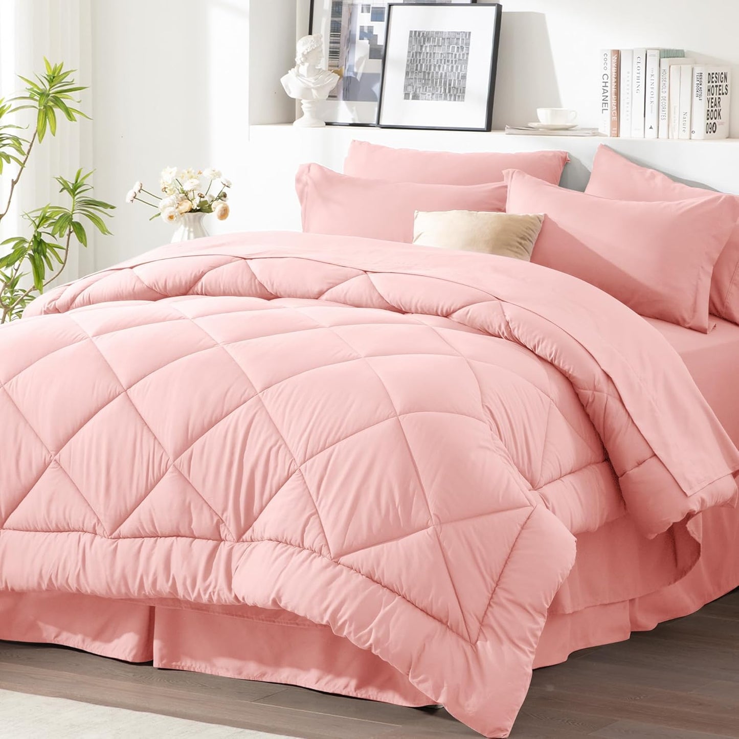 Newspin King Comforter Set Pink - All Season 8 Piece Bedding