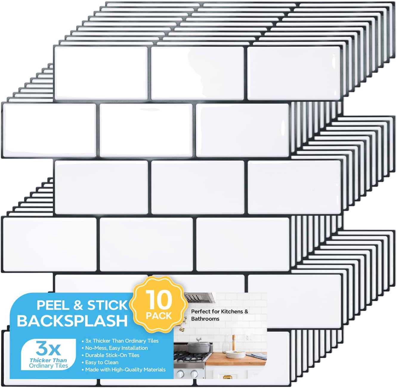 STICKGOO 10-Sheet Peel and Stick Backsplash for Kitchen