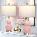 Double Gourd Ceramic Table Lamps Set of 2 - Modern Pink Bedside Lamps
