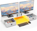 Dual Monitor Stand with LED Light and 2 Drawers for Organization