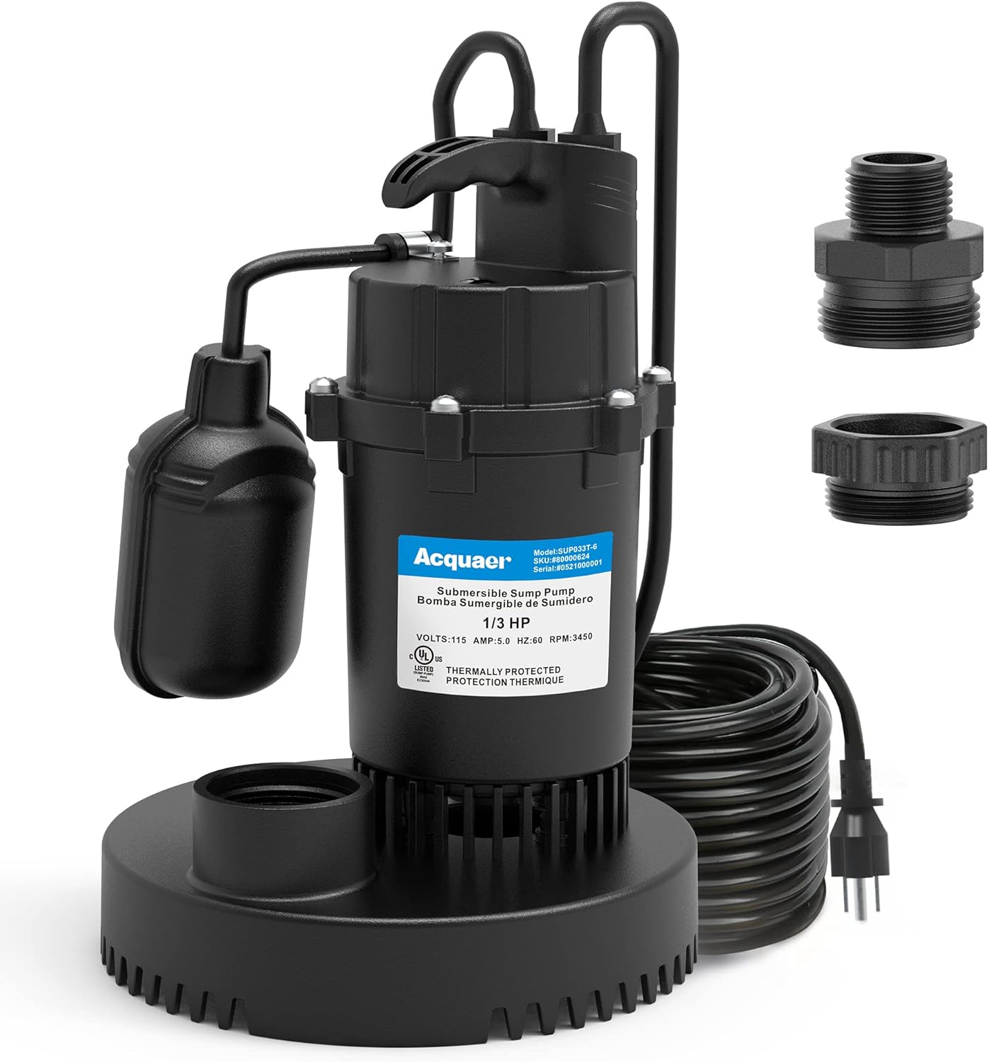 Acquaer 1/3 HP Sump Pump for Efficient Water Removal Tasks
