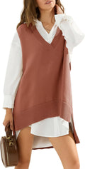 EXLURA Womens Oversized Sweater Vest Knit V Neck Tunic - Cozy Layered