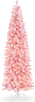 Flocked Pink Pencil Christmas Tree - Slim Pre-Lit 7.5ft