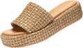 Platform Sandals for Women Raffia Wicker Espadrilles - Slip On