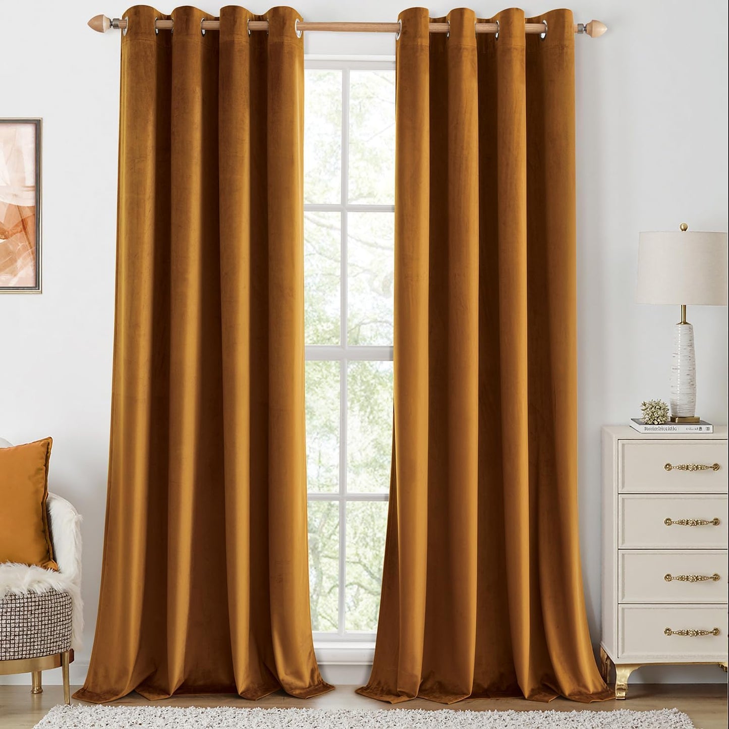 Golden Brown Velvet Curtains for Bedroom and Living Room