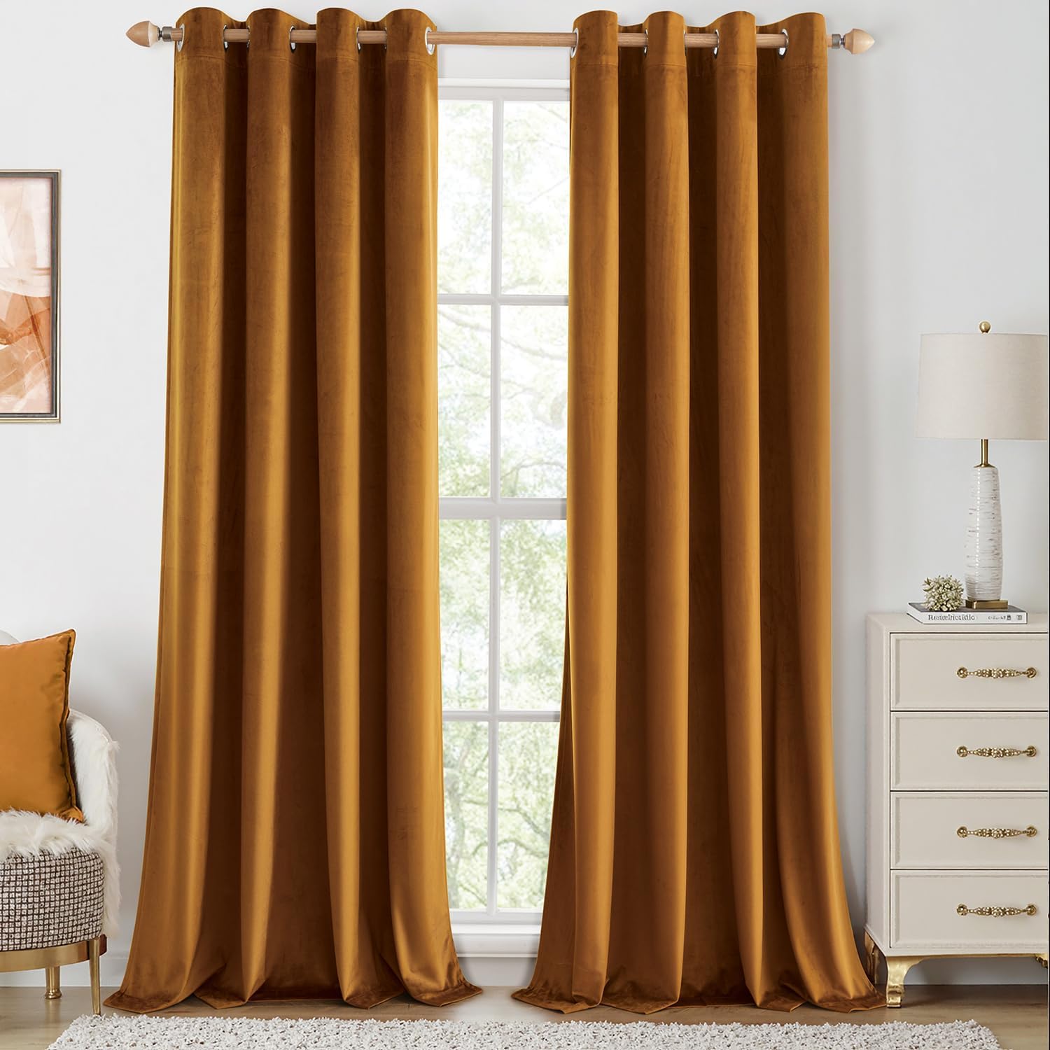 Golden Brown Velvet Curtains for Bedroom and Living Room