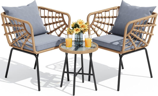 YITAHOME Wicker 3-Piece Outdoor Bistro Set for Relaxation