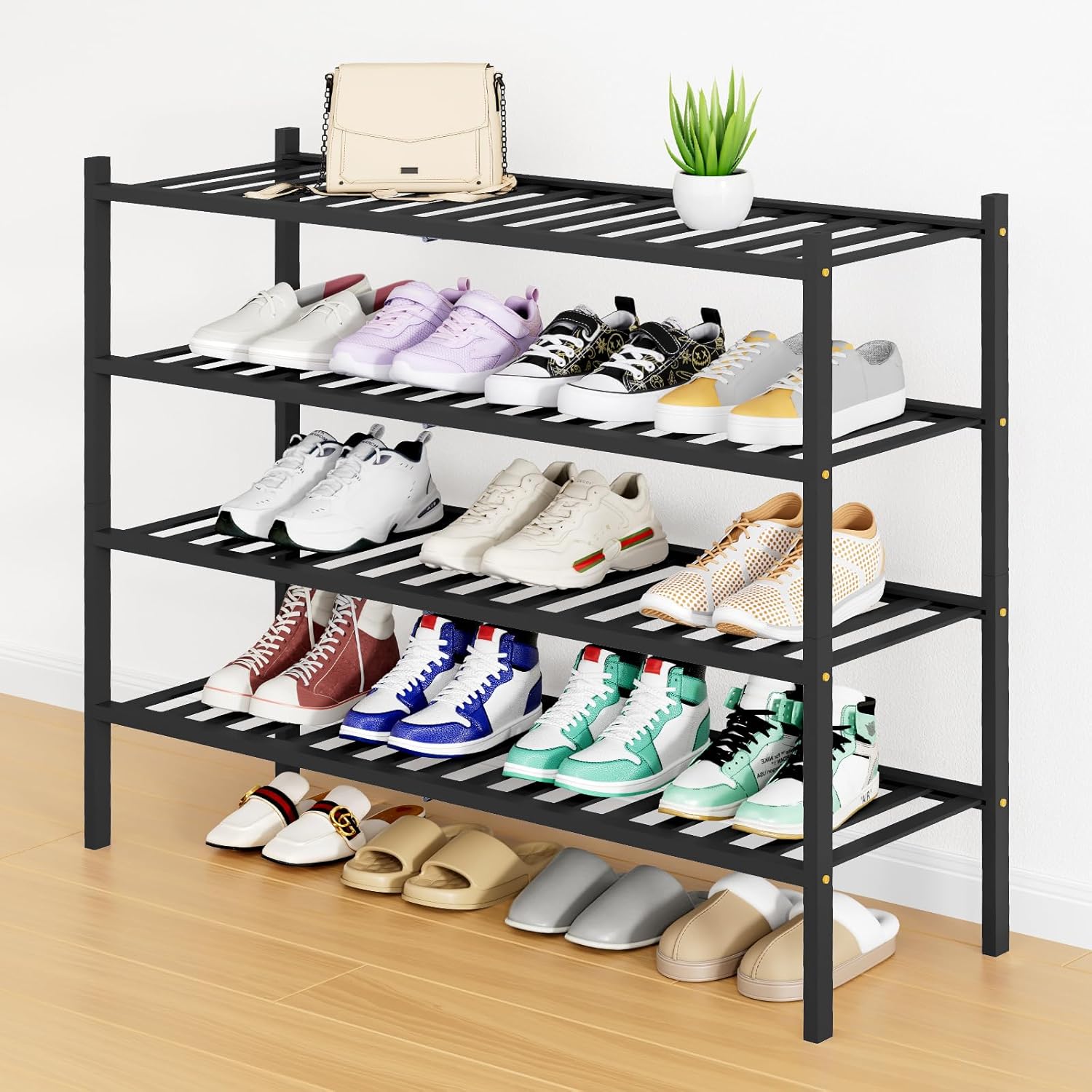Smiry Shoe Rack - 4 Tier Bamboo Organizer for Entryway Storage