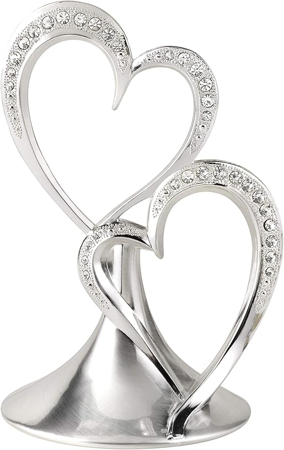 Sparkling Love Double Hearts Cake Topper for Weddings 5.5in