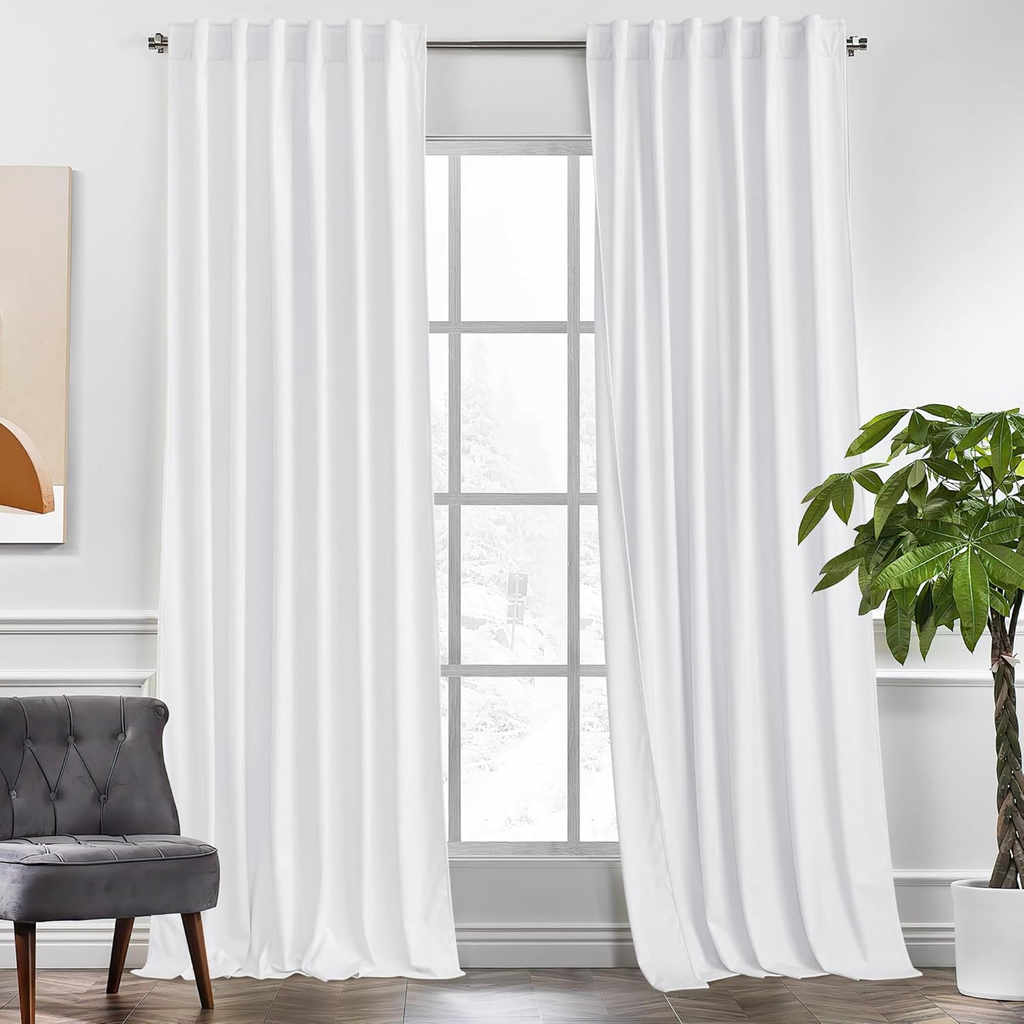 KGORGE White Velvet Curtains 90 in Soft Blackout Drapes for Home