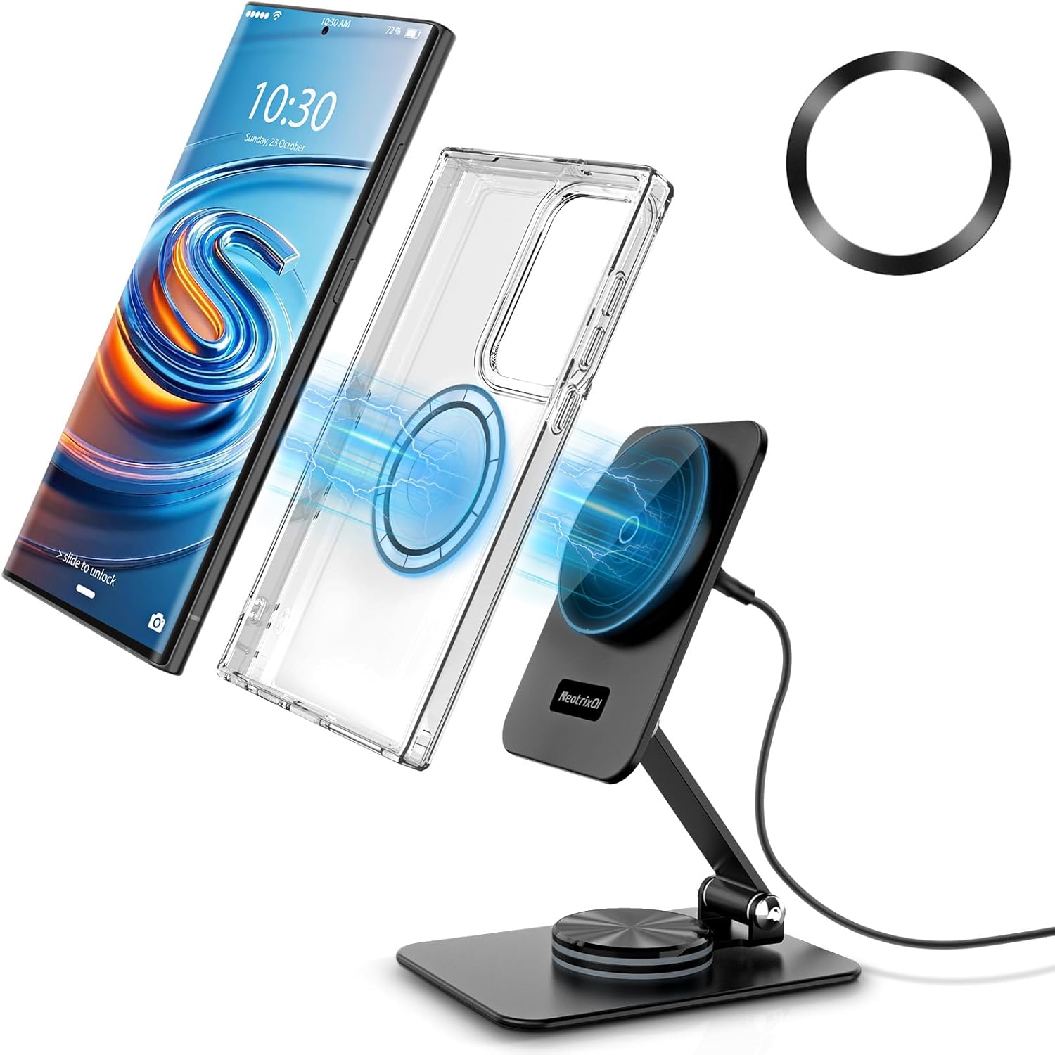 15W MagSafe Charger Stand for Galaxy S25/iPhone 16 - 360 Rotation Base, Foldable Design