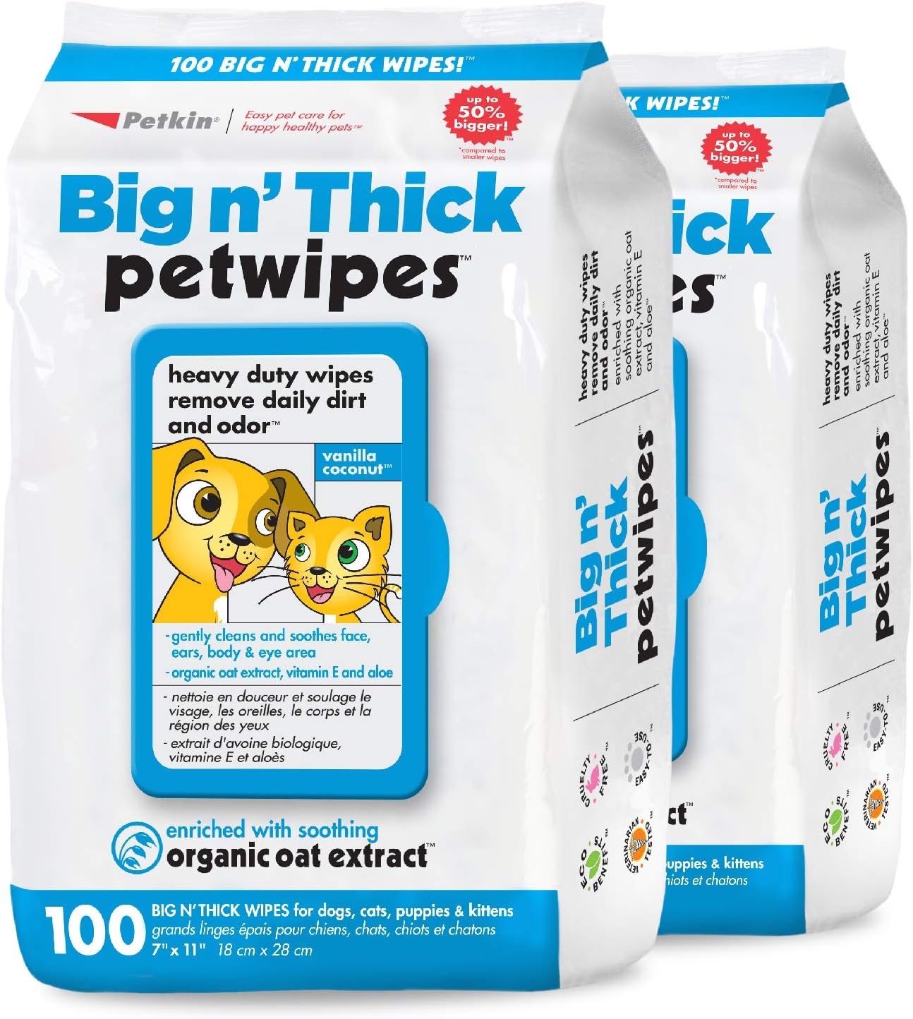 Petkin Large Pet Wipes for Dogs and Cats - Gentle Cleaning Solution