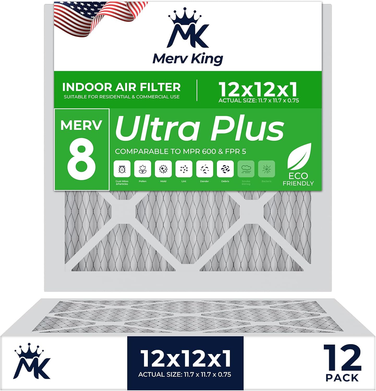 MervKing 12x12x1 Air Filter - MERV 8 for Clean Indoor Air