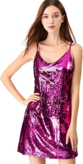 Allegra K Glitter Sequin Spaghetti Strap V Neck Mini Dress - Party