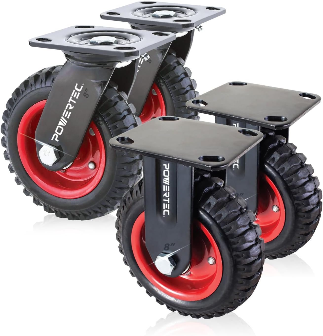 POWERTEC 8 Inch Caster Wheels Set for Heavy Duty Applications