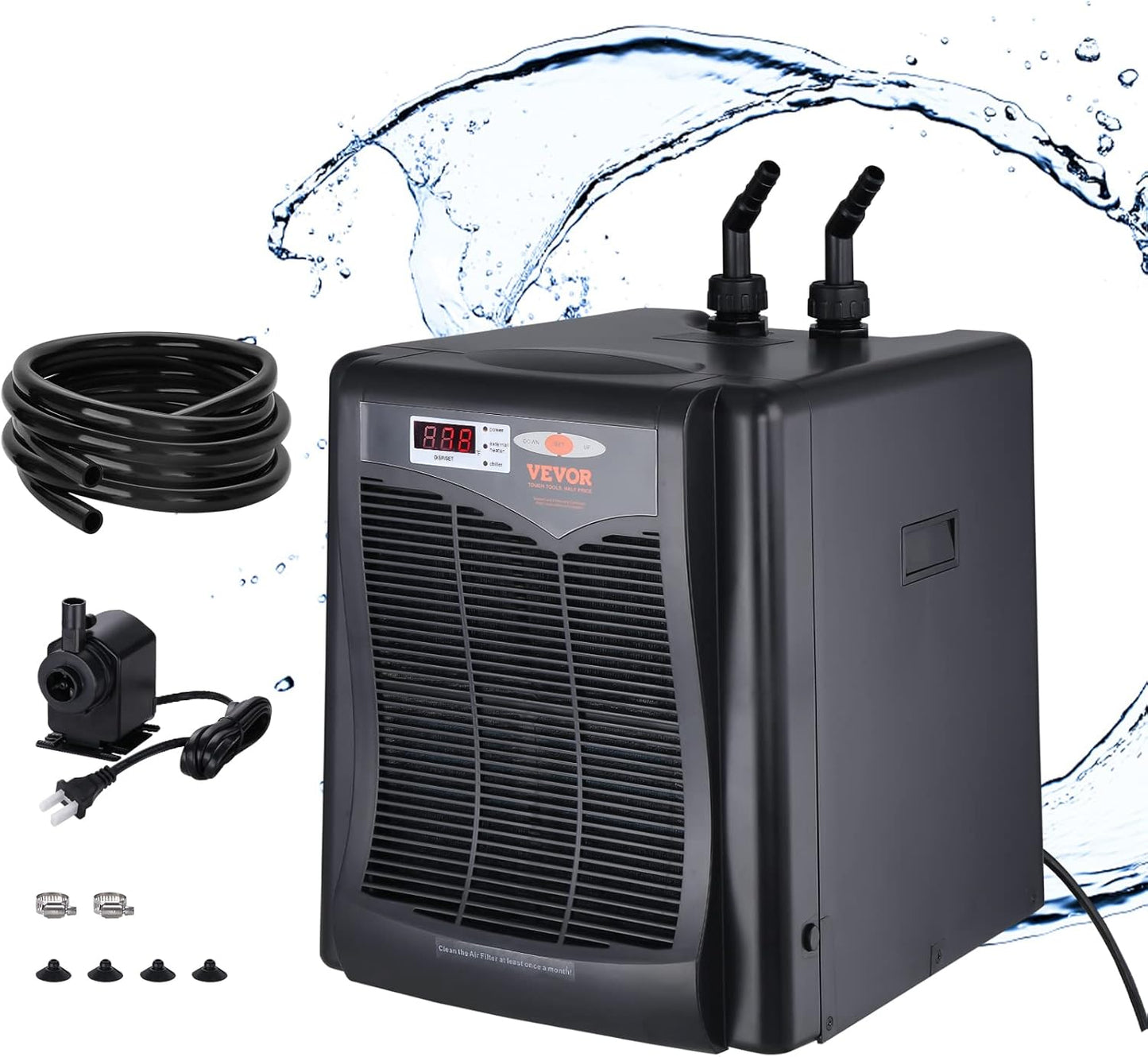 Quiet 1/3 HP Aquarium Chiller for 110 Gal, Seawater/Fresh Water Cooling