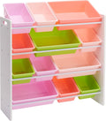 Kids Toy Storage Organizer with 12 Plastic Bins - Pink & White
