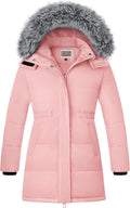 Girls Long Winter Puffer Coat with Detachable Fur Hood - Warm