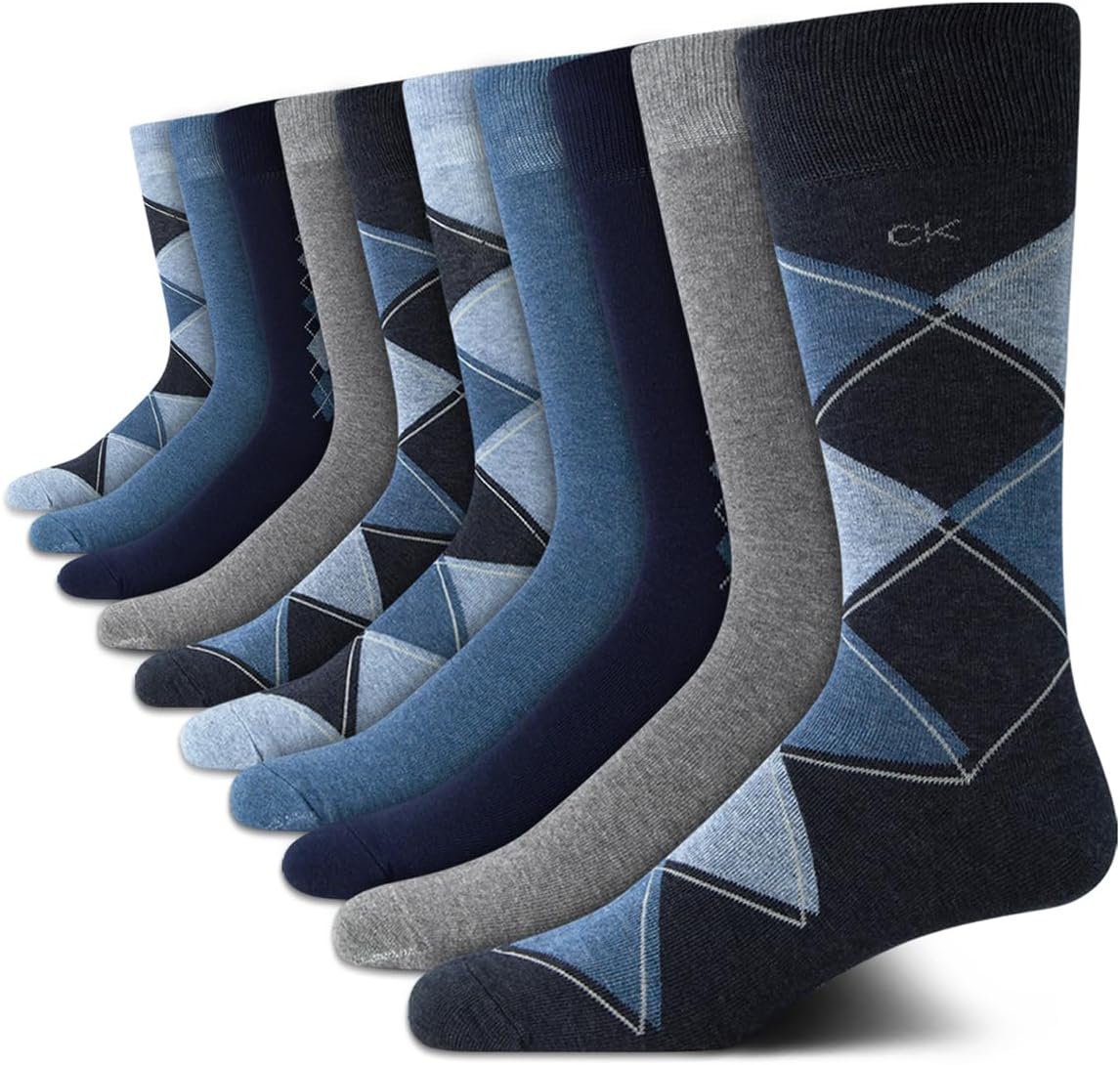 Calvin Klein Mens Dress Socks - Comfort Stretch Crew Socks
