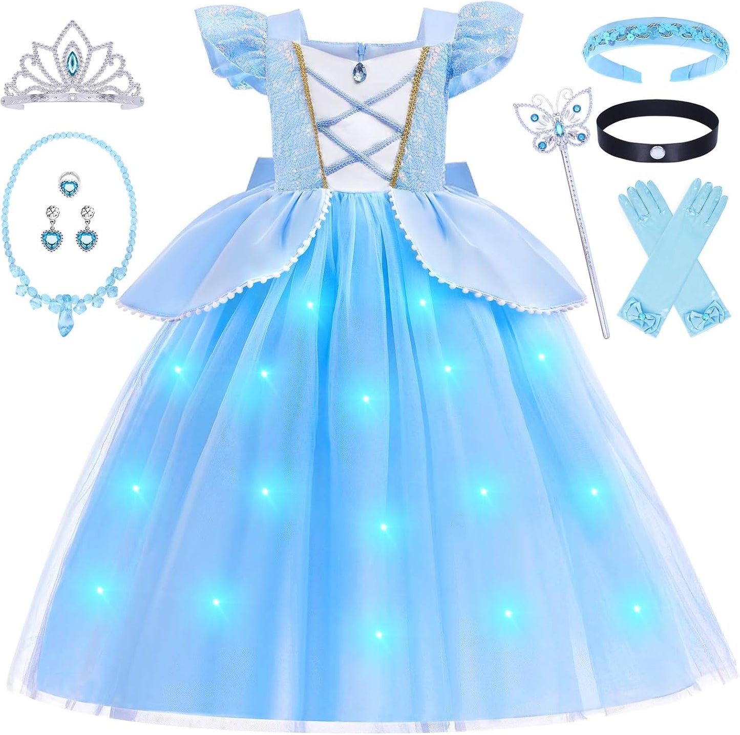 G.C Light Up Princess Costume Dress for Kids Halloween Fun