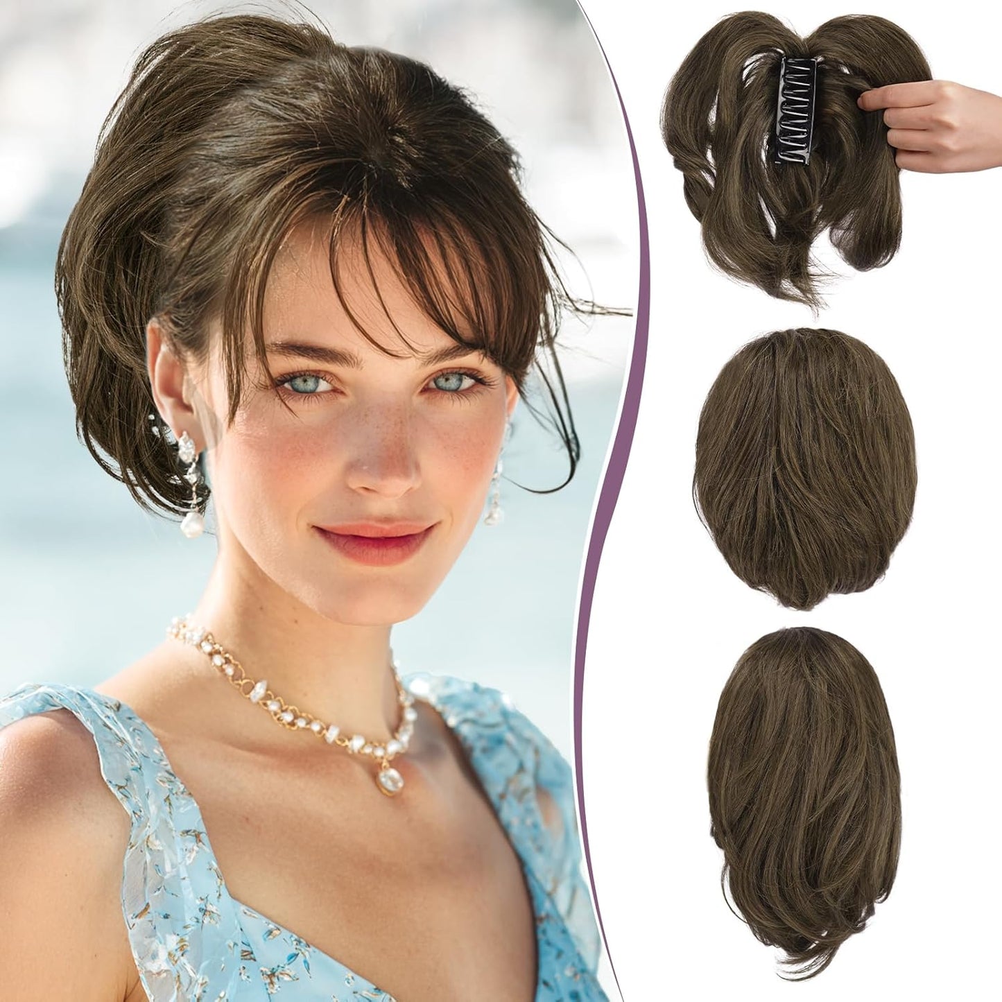 RUWISS Claw Clip Short Human Hair Ponytail Extension for Women