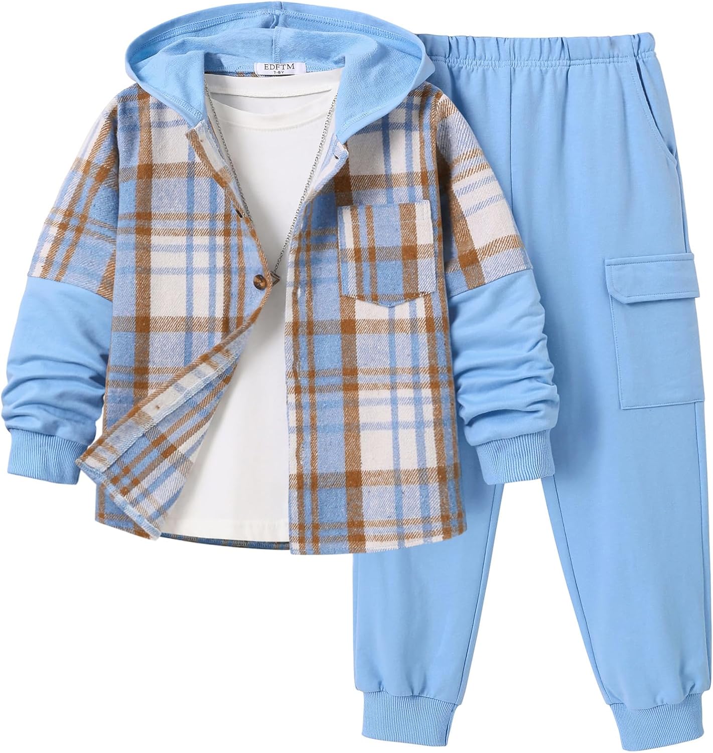 Boys Clothes Sweatsuit Set Hoodie Flannel Plaid Shirt Jogger Pants