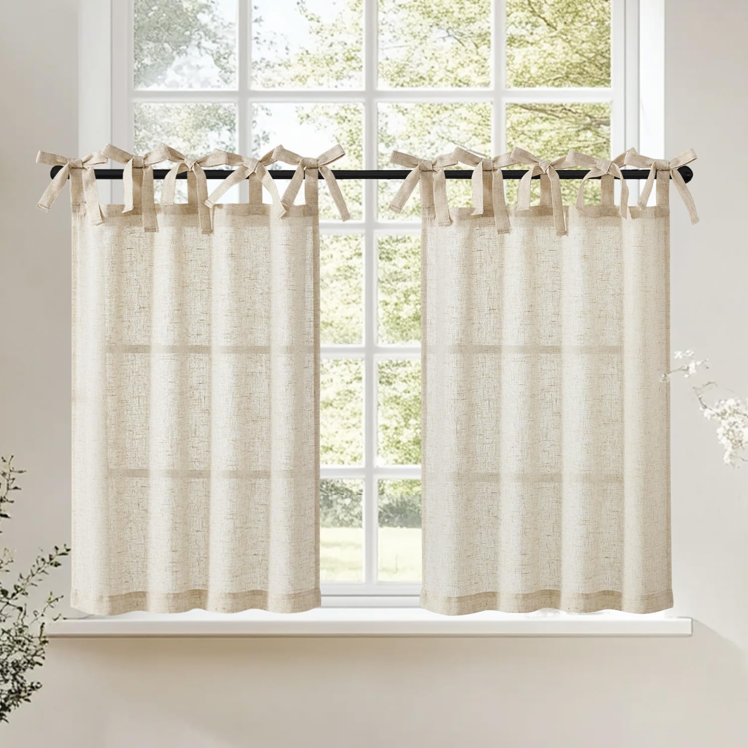 jinchan Rustic Tie Top Kitchen Curtains