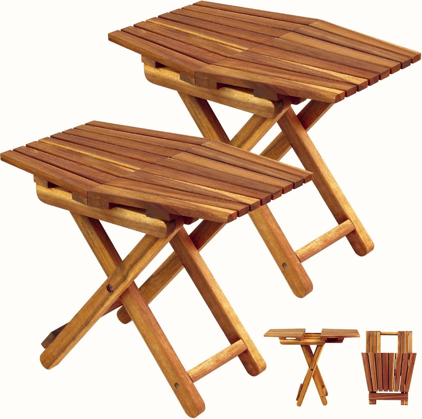 Small Patio Table - Folding Accent Table with Wood Top