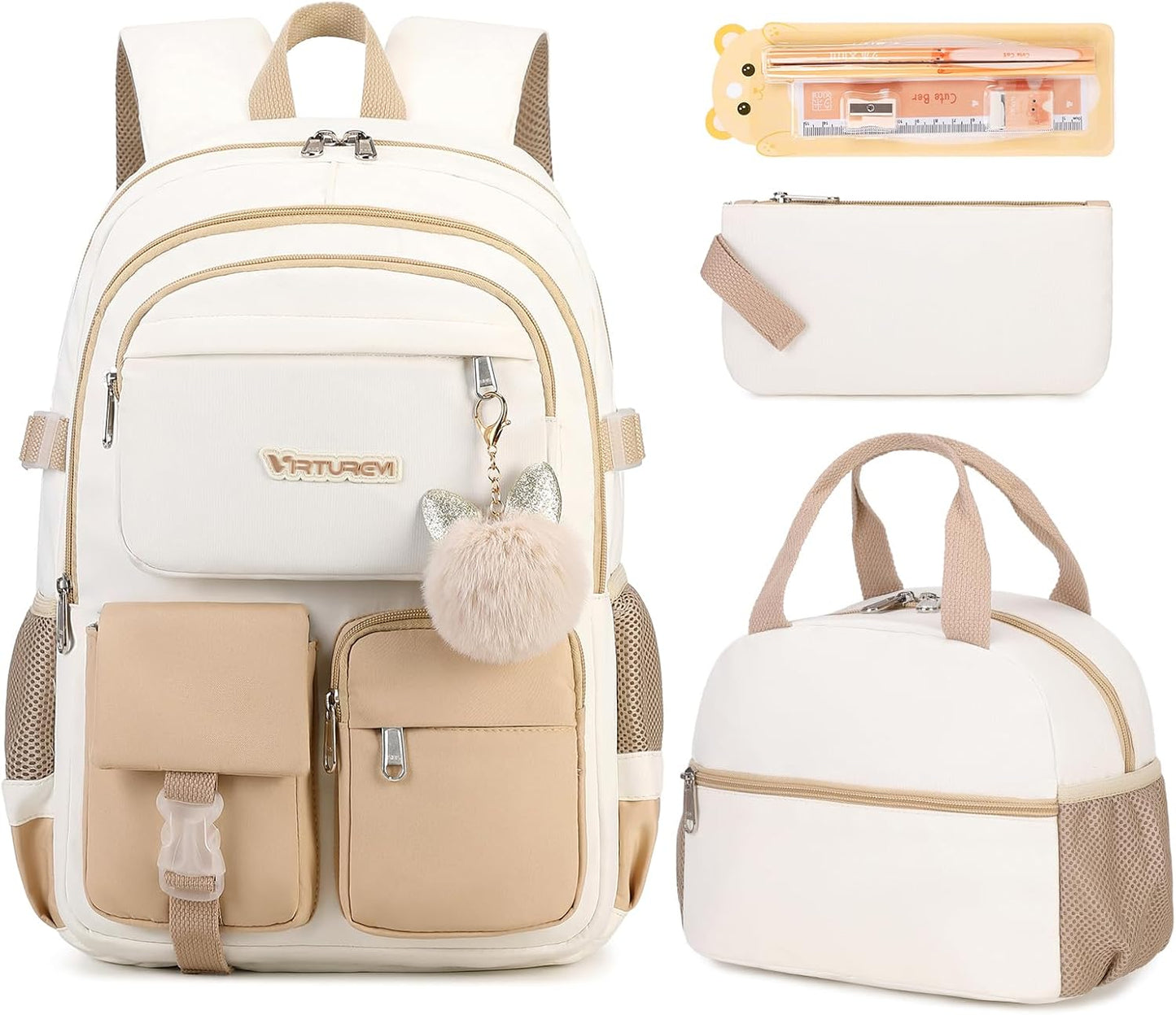 3PCS Waterproof School Backpack for College and High School Girls