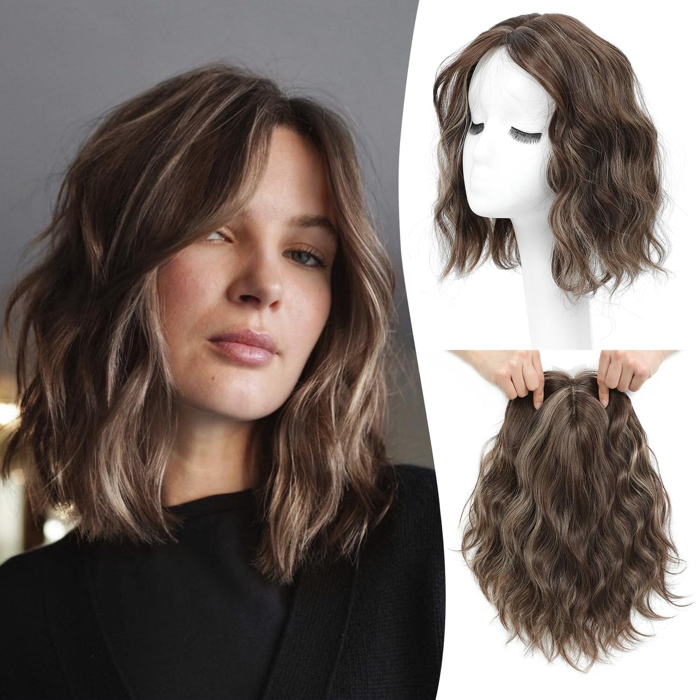 11 Inch Short Wavy Hair Topper for Women with Thinning Hair