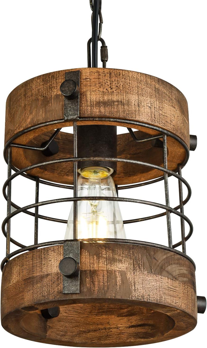 Retro Industrial Metal and Wood Chandelier for Dining Room