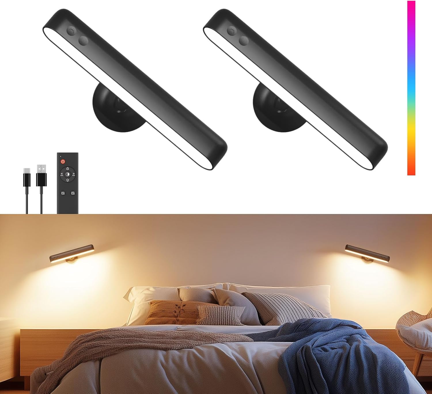 Rechargeable LED Wall Sconces with Remote Control and RGB Colors