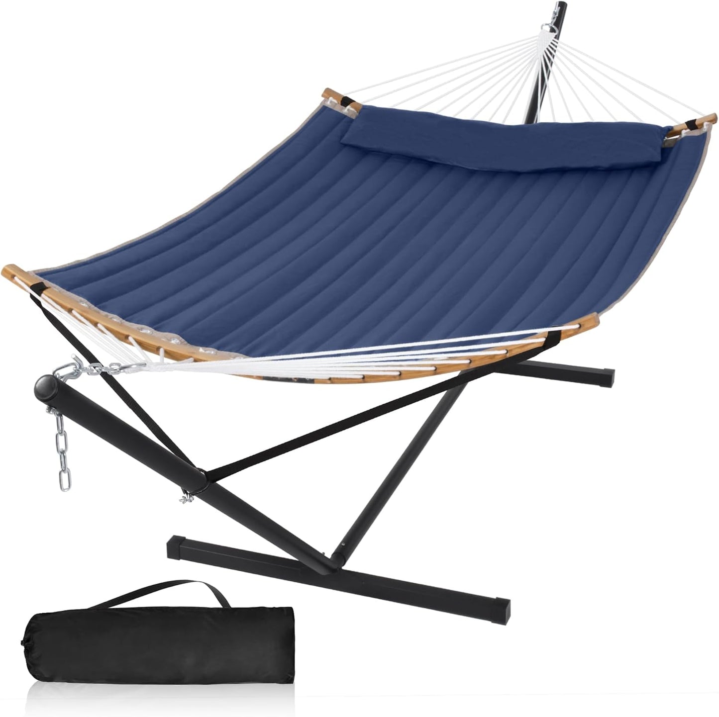 2 Person Hammock with Stand, Navy Blue, 450 Lbs Capacity