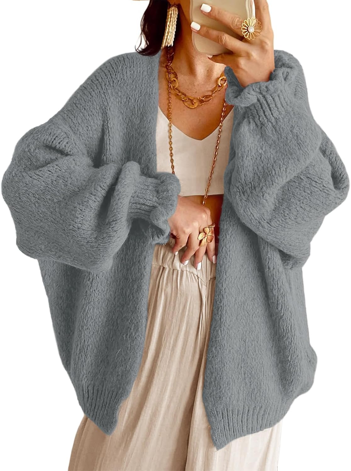 Oversized Open Front Cardigan for Women - Cozy Knitwear Style