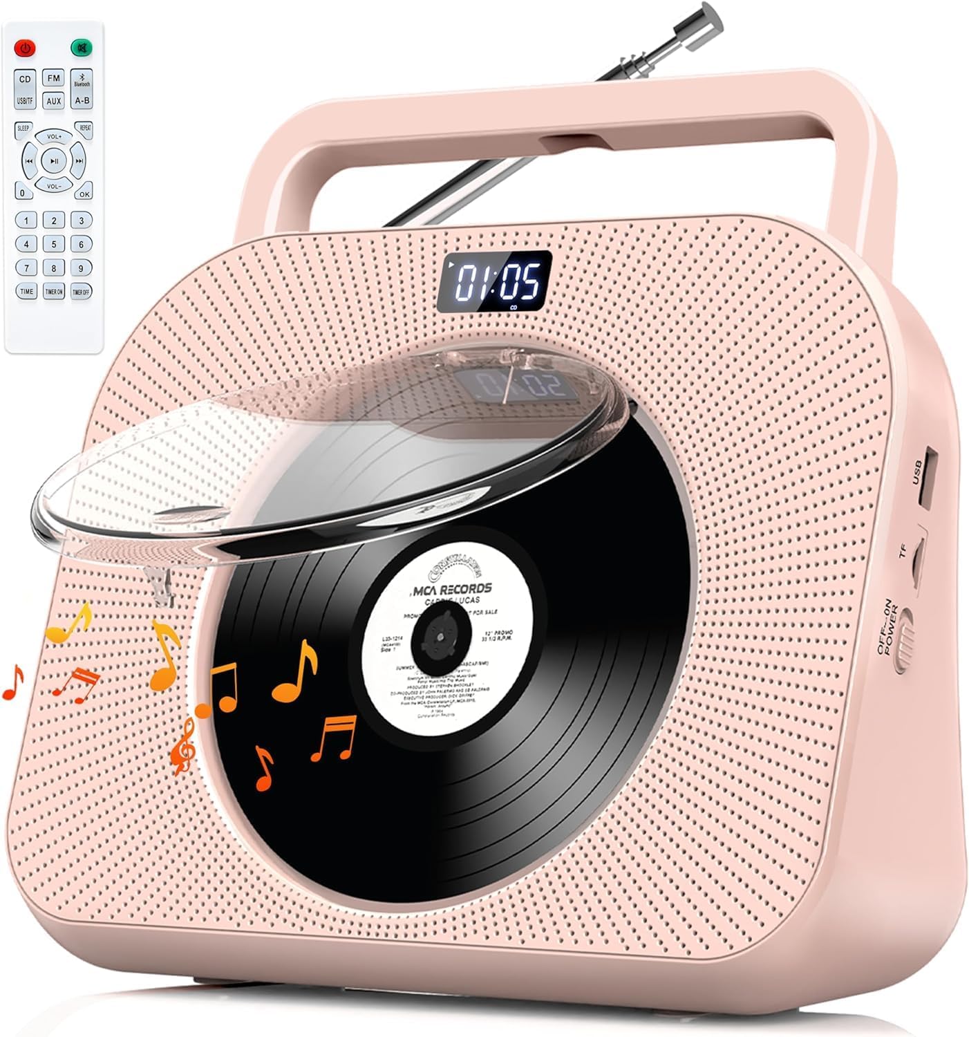 Desktop CD Player with Dual Speakers and Bluetooth Functionality