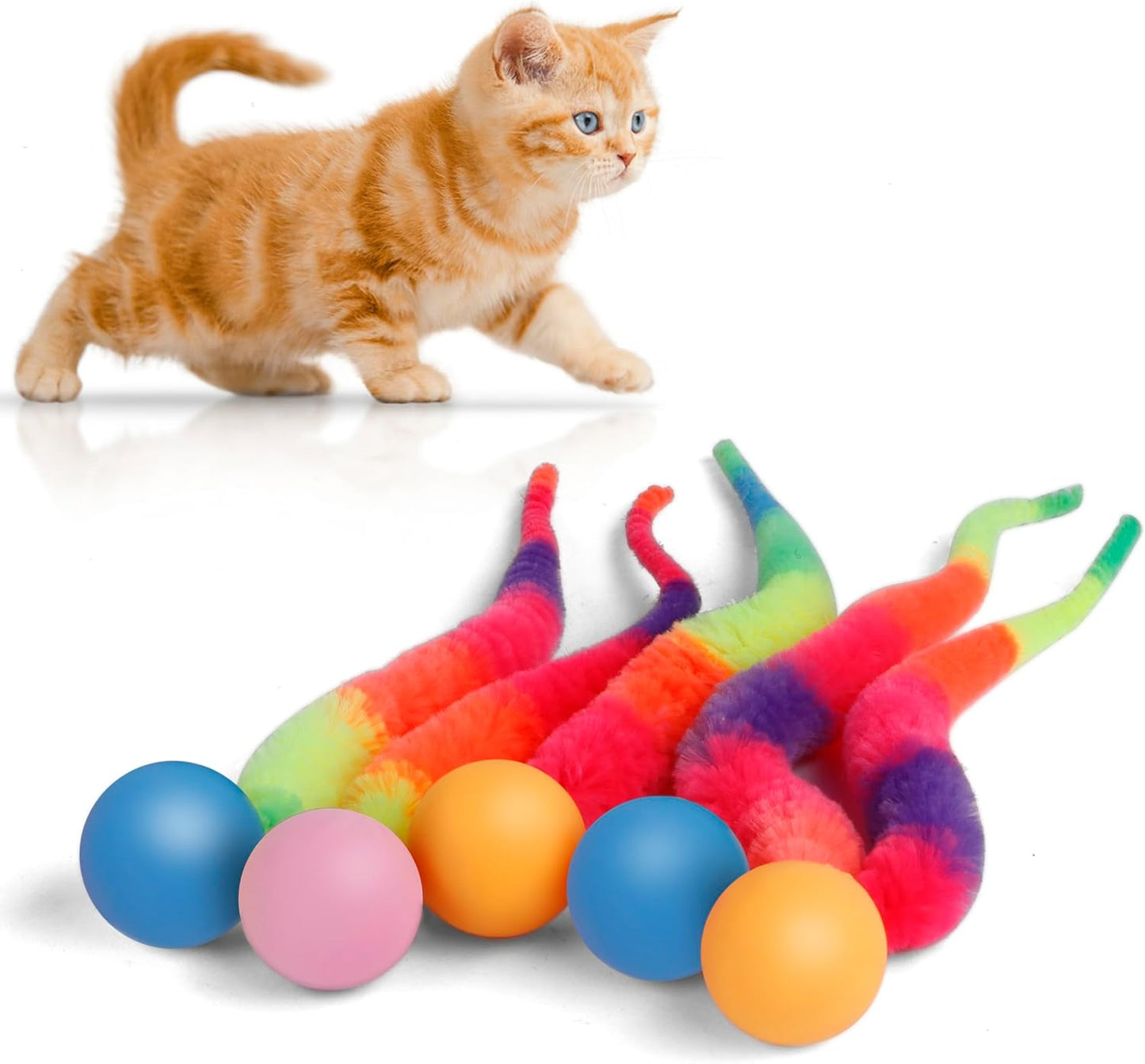 Colorful Bouncy Ball Cat Toys - 5 Pack