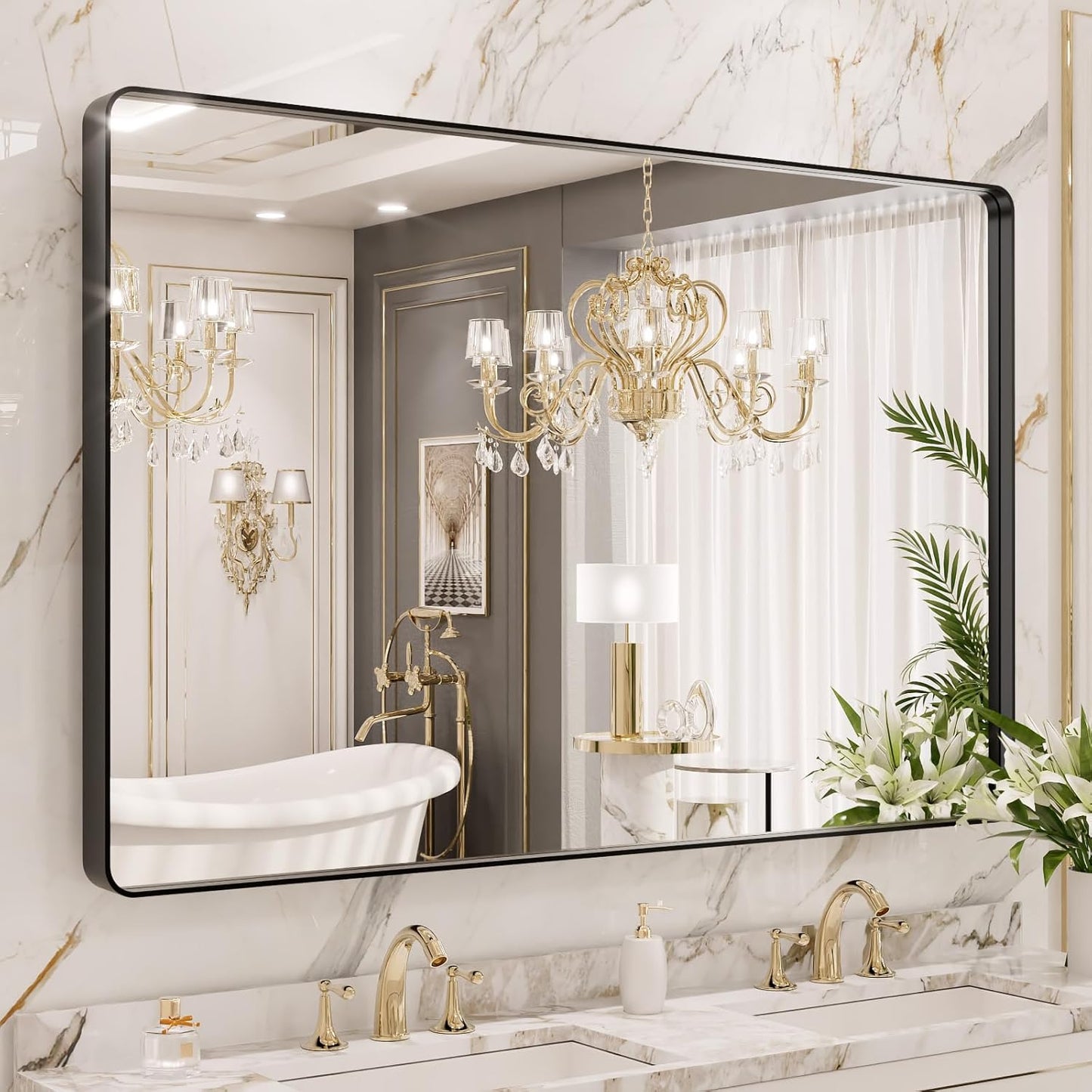 LOAAO 48X40 Inch Black Metal Framed Bathroom Mirror Review