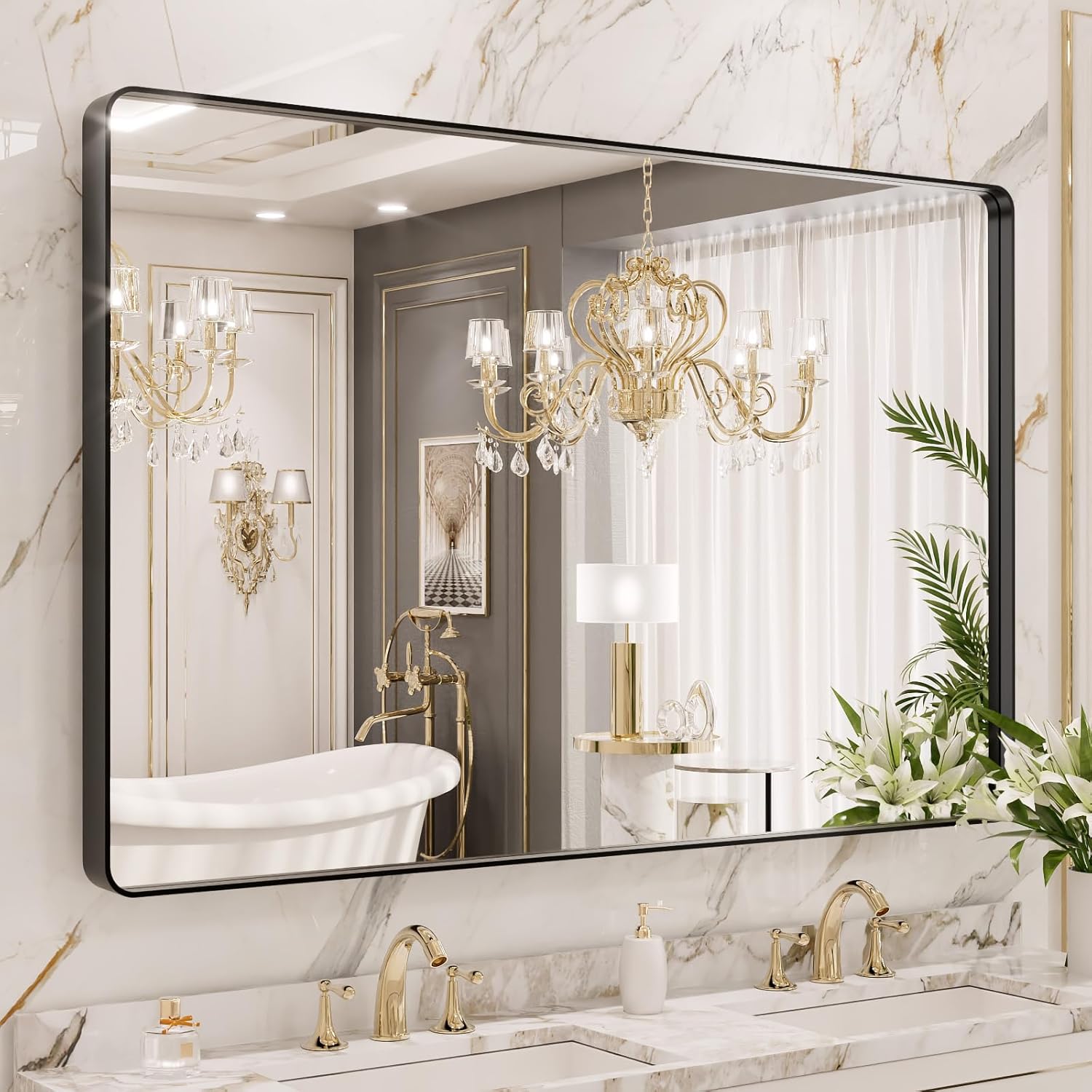 LOAAO 48X40 Inch Black Metal Framed Bathroom Mirror Review