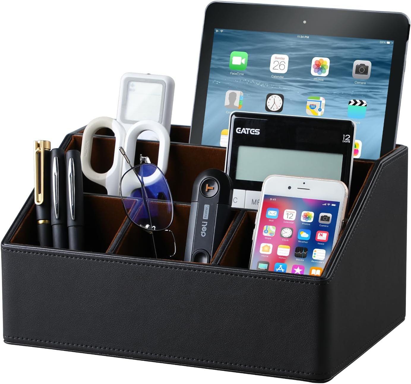 Organize with Ease: 5-Compartment Desk Box in Black