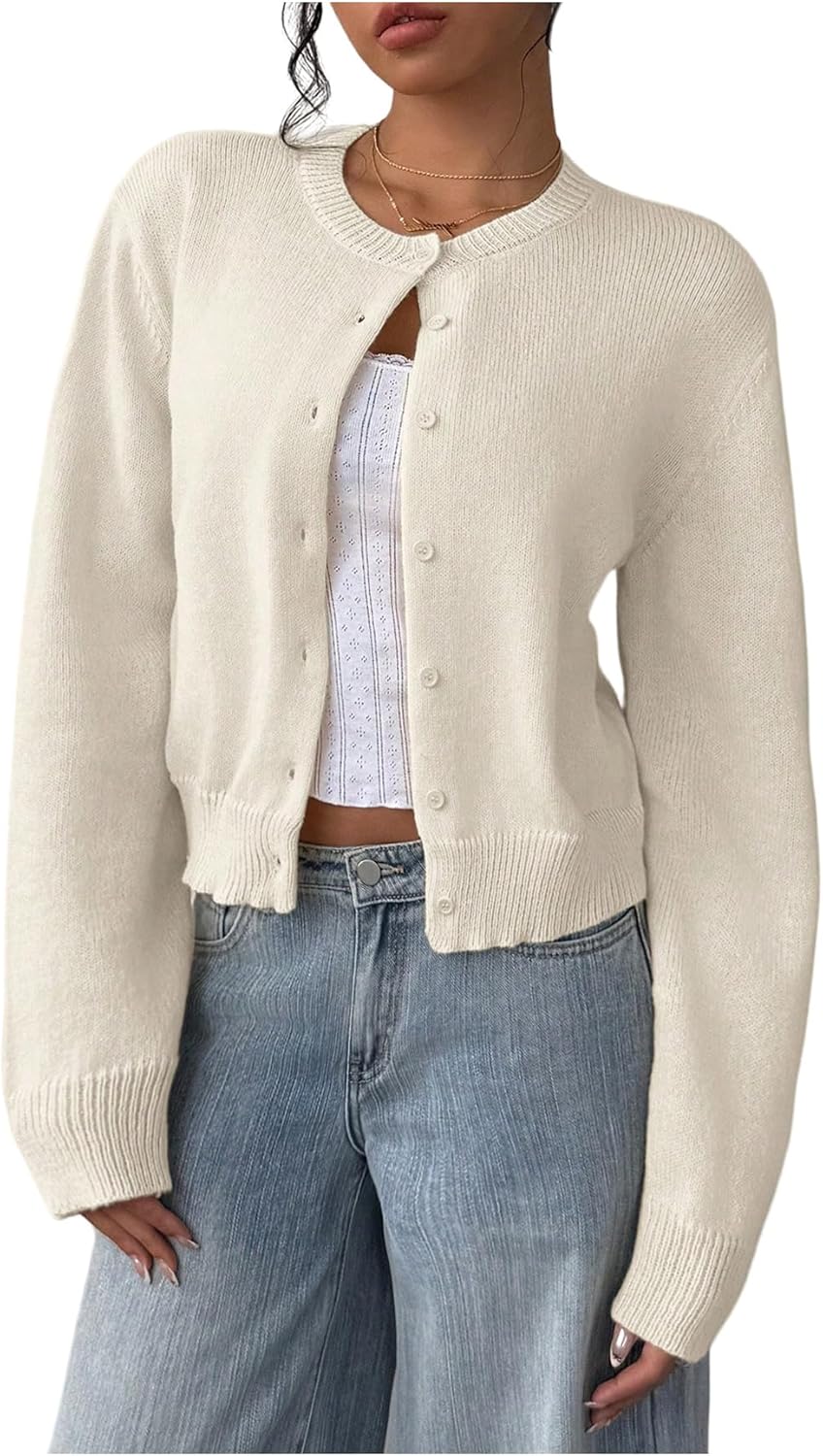 SOLY HUX Women's Button Down Long Sleeve Crop Cardigan Sweater